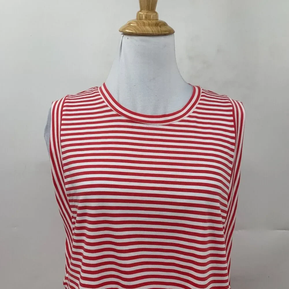 Michael Kors Tank Top Womens M Medium Watermelon Striped Sleeveless Crew Neck